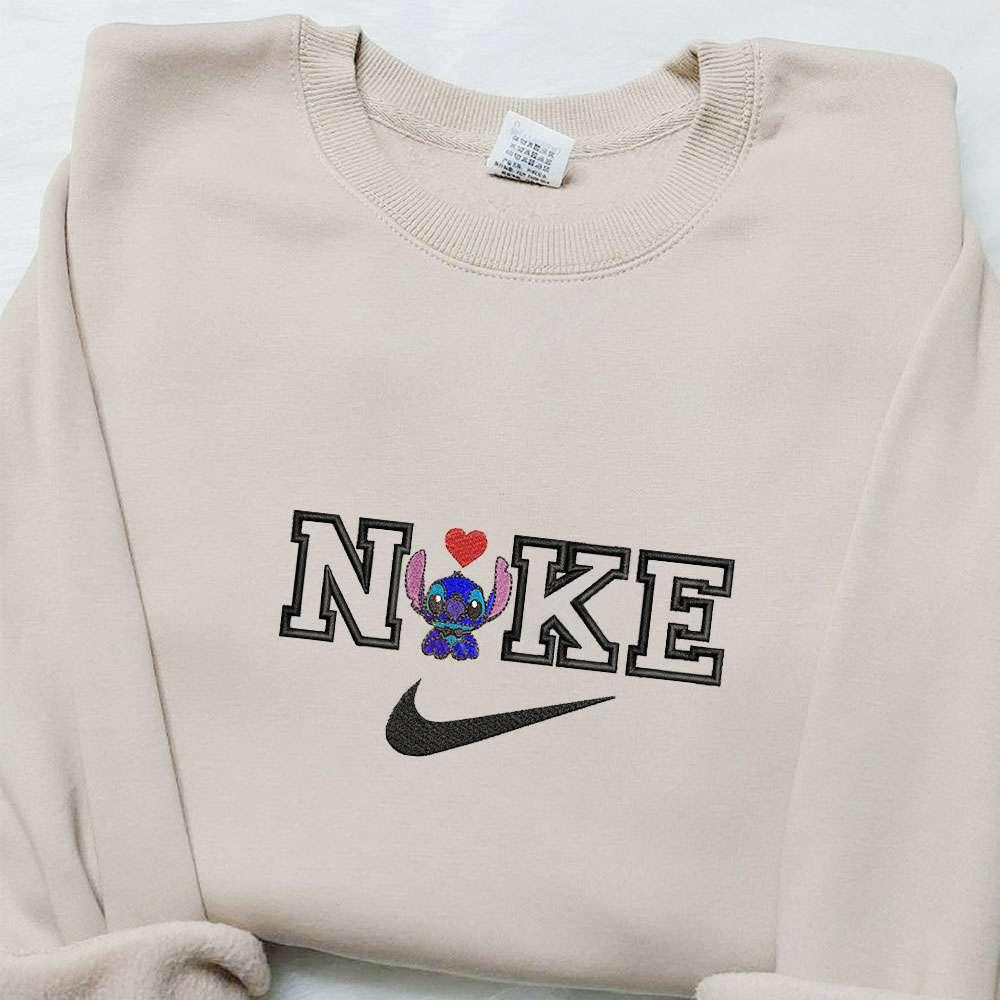 Stitch Heart x Nike Embroidered Shirt Nike Inspired Embroidered Hoodie Valentines Day Embroidered Sweatshirt