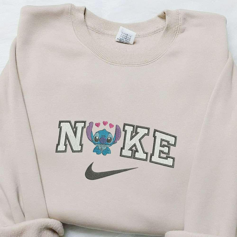 Stitch Hearts x Nike Embroidered Sweatshirt Disney Characters Embroidered Hoodie Best Valentines Gift Ideas