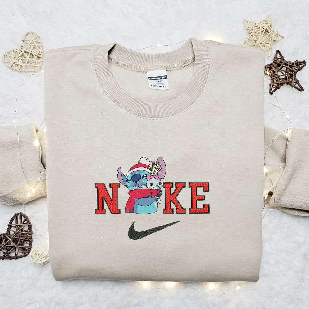Stitch Hugs Crump Christmas x Nike Embroidered Sweatshirt Movie Christmas Embroidered Shirt Best Christmas Gift Ideas
