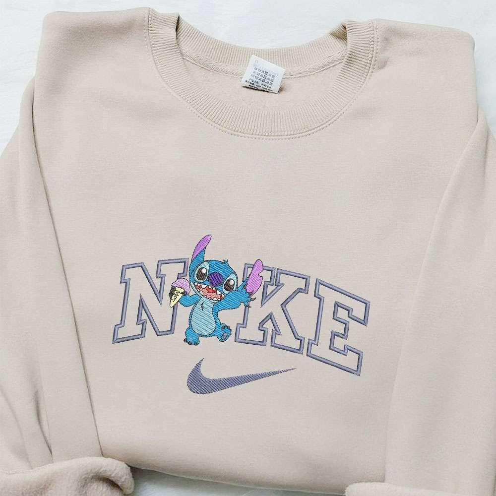 Stitch Ice Scream x Nike Cartoon Embroidered Sweatshirt Nike Inspired Embroidered Hoodie Best Gift Ideas for Family