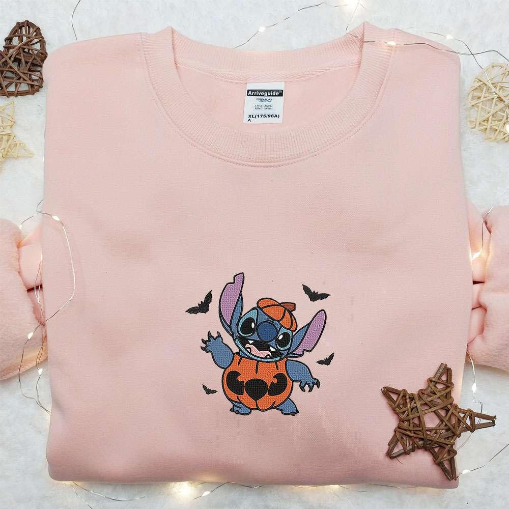 Stitch In Pumpkin Costume Embroidered Shirt Disney Characters Embroidered Hoodie Best Halloween Gift Ideas