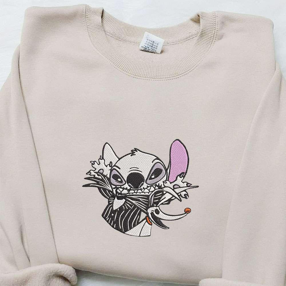 Stitch Jack Skellington And Zero Embroidered Shirt Disney Characters Embroidered Hoodie Best Halloween Gift Ideas