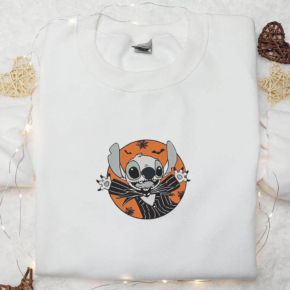 Stitch Jack Skellington Embroidered Shirt The Nightmare Before Christmas Embroidered Hoodie Best Halloween Gift Ideas