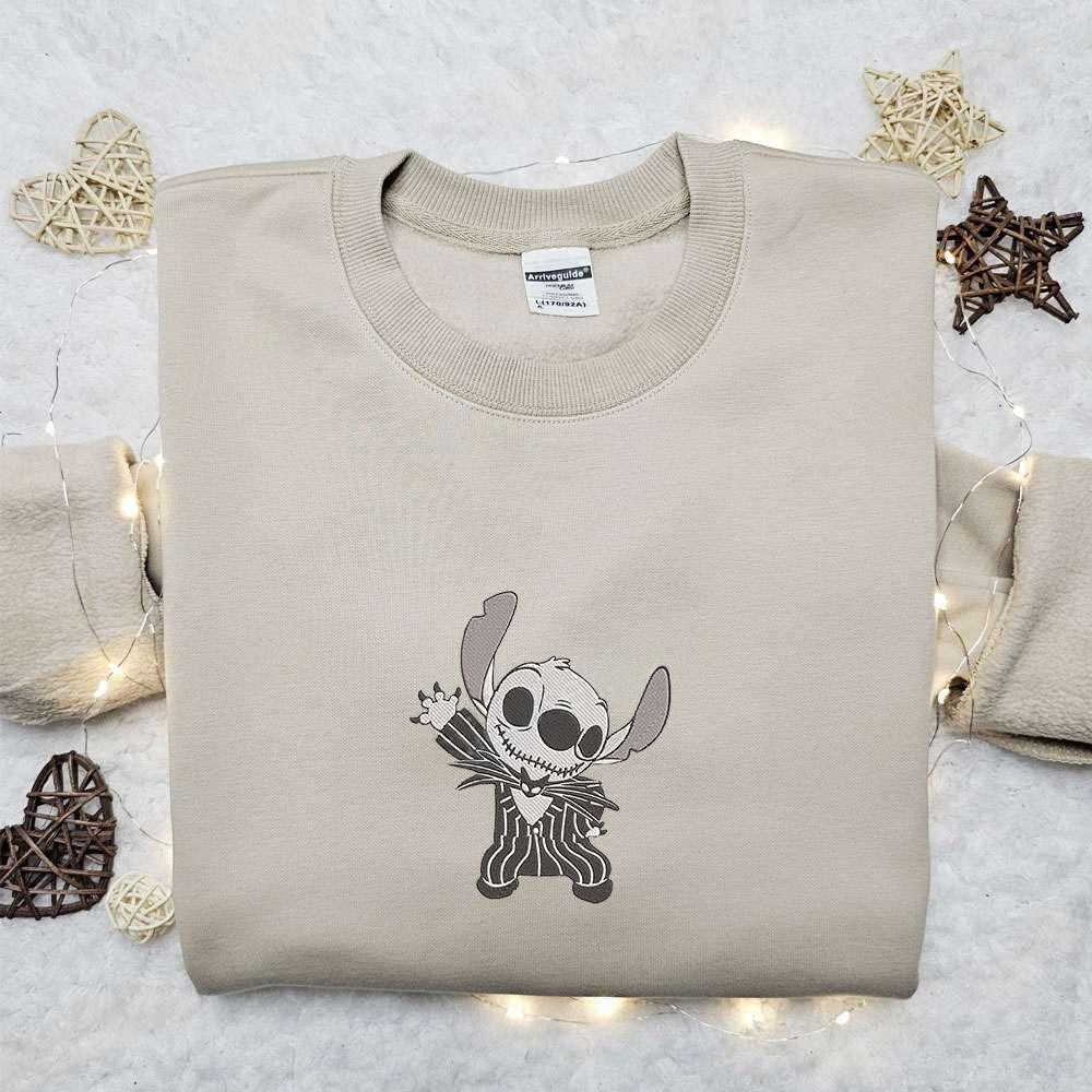 Stitch Jack Skellington Embroidered Shirt The Nightmare Before Christmas Embroidered Hoodie Best Halloween Gift Ideas