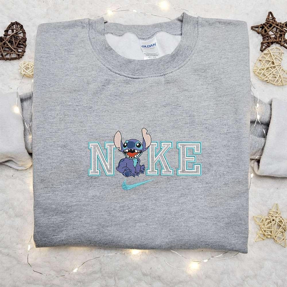 Stitch Laugh x Nike Cartoon Embroidered Shirt Lilo and Stitch Embroidered Shirt Nike Inspired Embroidered Shirt