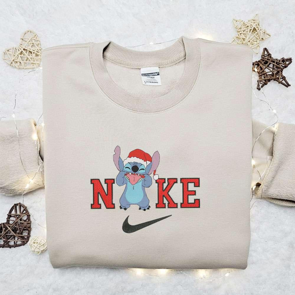 Stitch Laughing Christmas x Nike Embroidered Sweatshirt Movie Christmas Embroidered Shirt Best Christmas Gift Ideas
