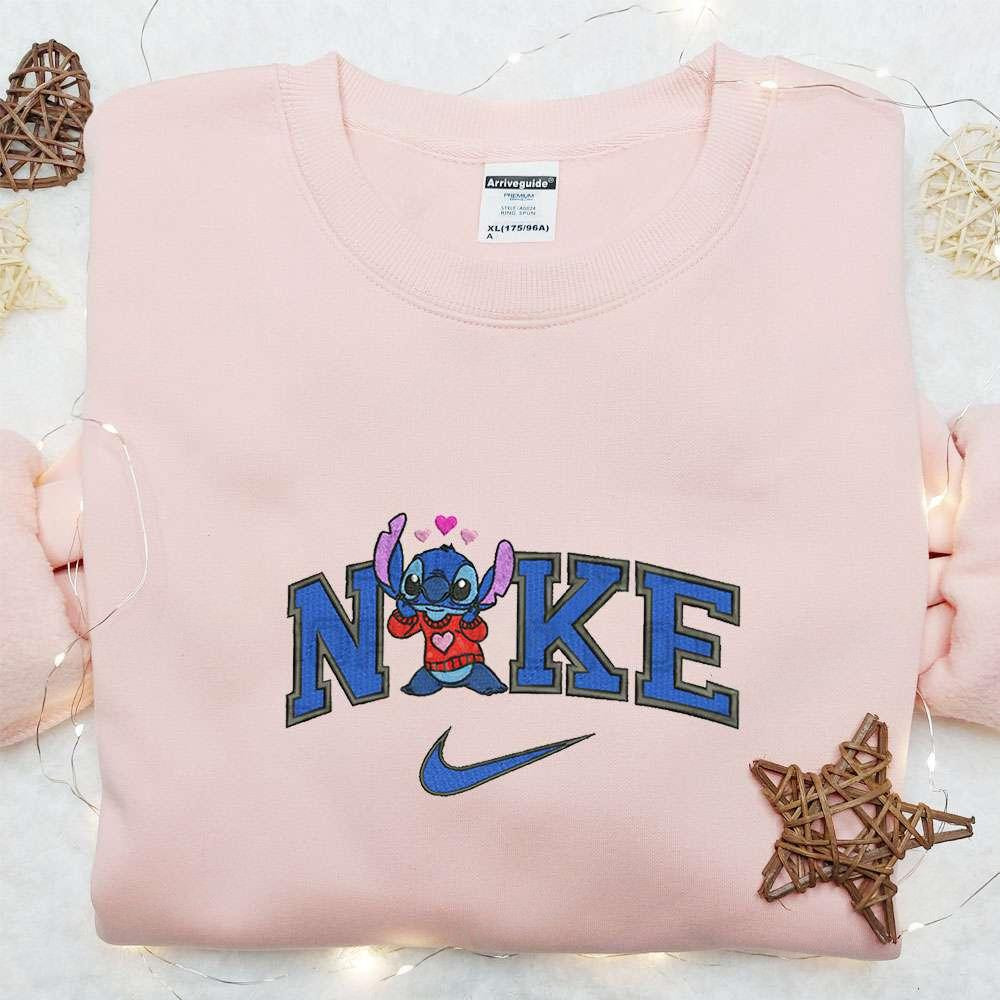 Stitch Love Hearts Sweater x Nike Embroidered Shirt Disney Lilo And Stitch Embroidered Hoodie Best Gift Idea