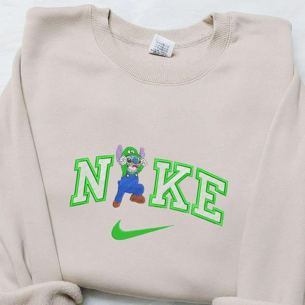 Stitch Luigi x Nike Cartoon Embroidered Sweatshirt Disney Characters Embroidered Hoodie Best Birthday Gift Ideas