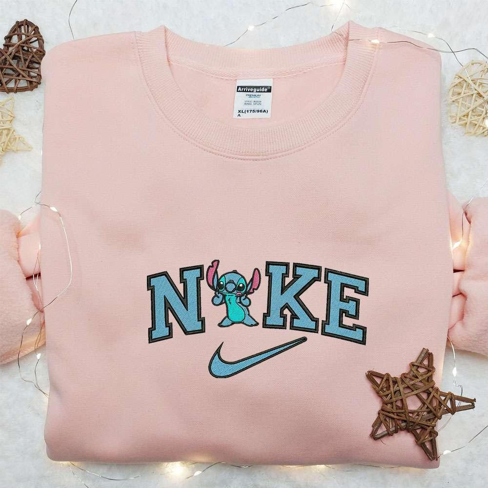 Stitch Making Face x Nike Embroidered Shirt Disney Characters Embroidered Hoodie Nike Inspired Embroidered Sweatshirt