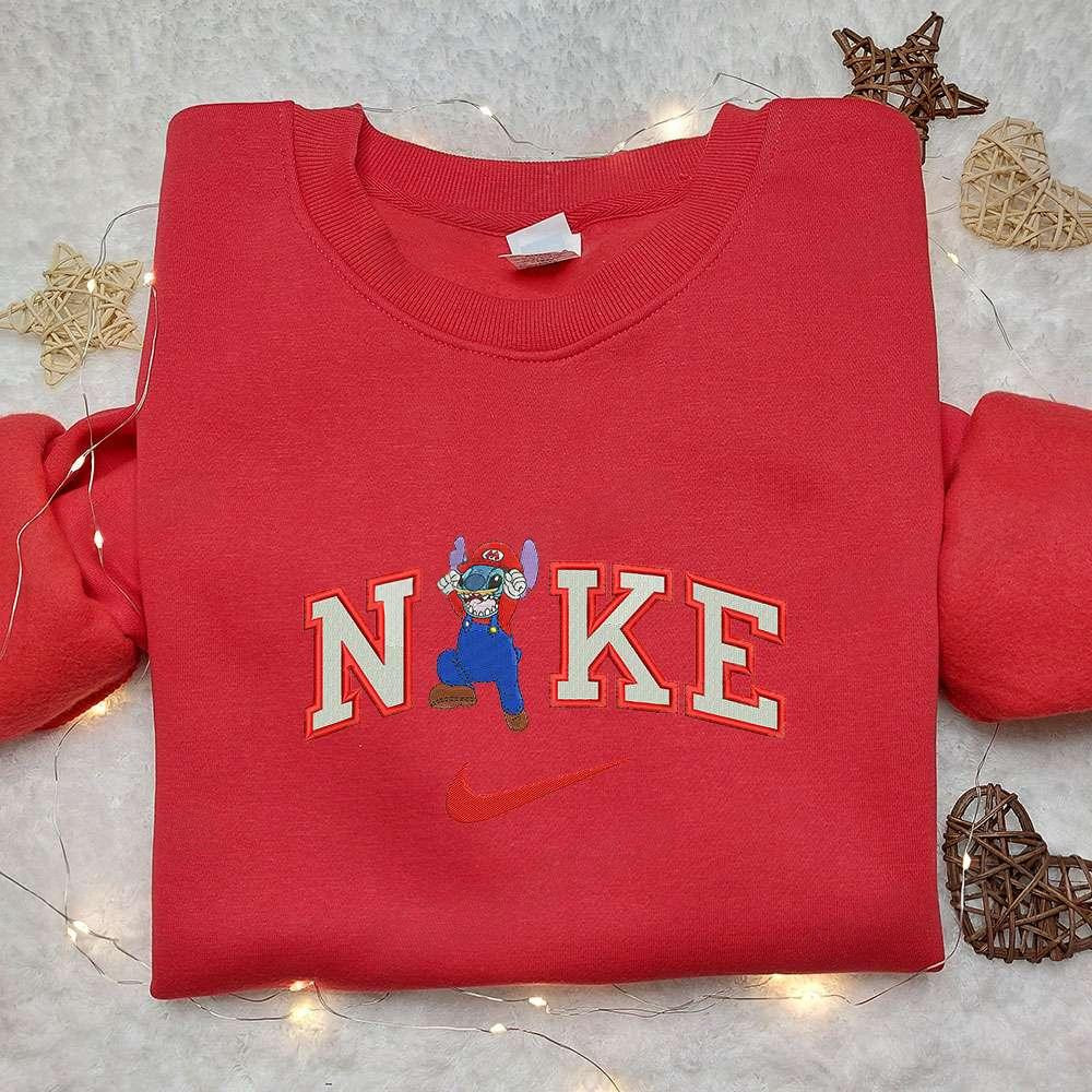 Stitch Mario x Nike Embroidered Sweatshirt Nike Inspired Embroidered Shirt Best Birthday Gift Ideas