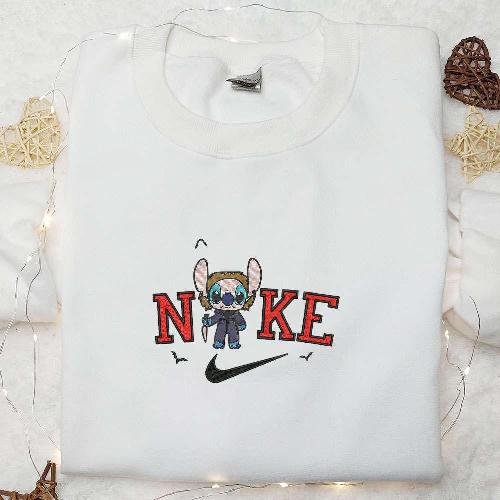 Stitch Michael Myers x Nike Embroidered T shirt Nike Inspired Embroidered Hoodie Adorable Halloween Embroidered Sweatshirt