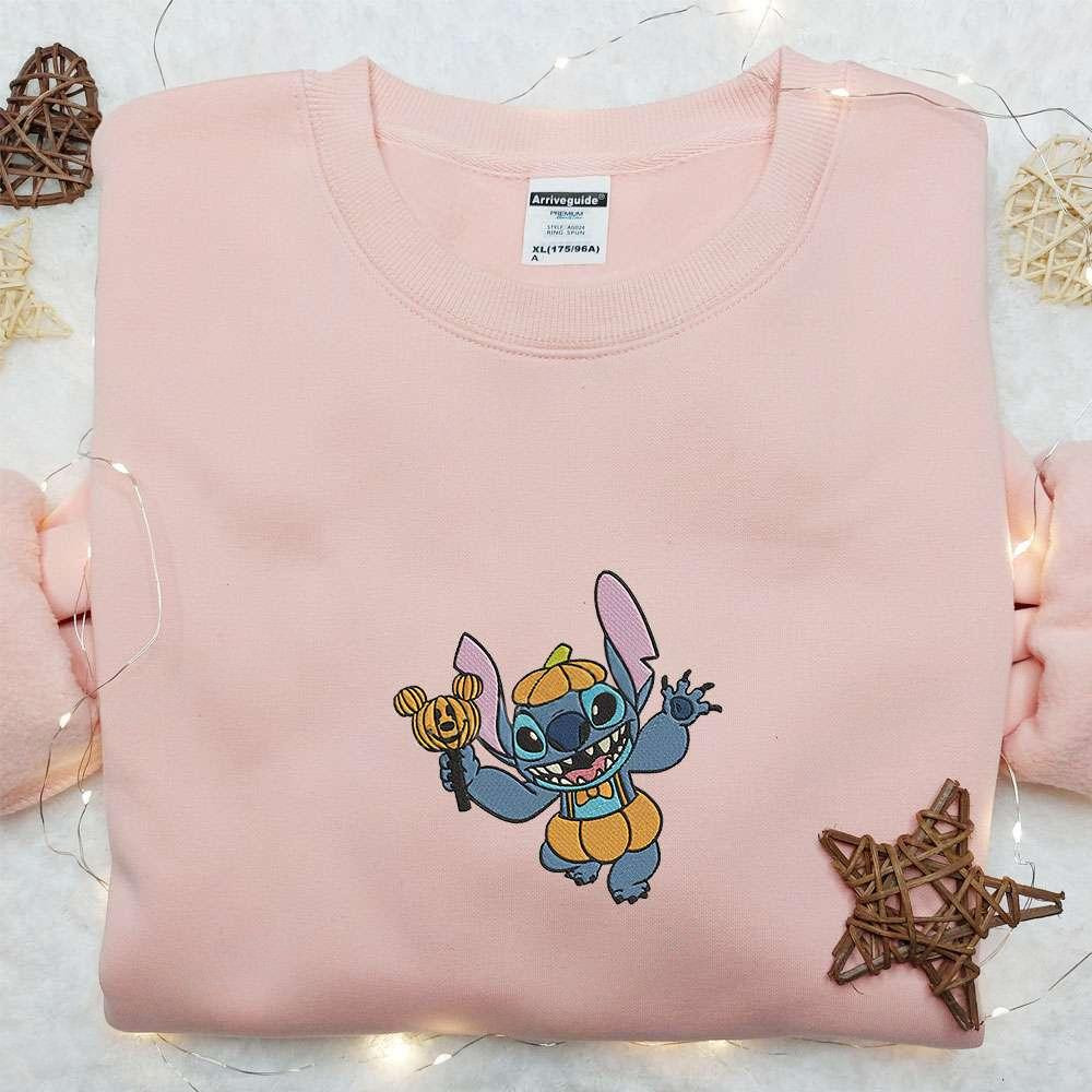 Stitch Mickey Pumpkin Embroidered Shirt Disney Characters Embroidered Hoodie Best Halloween Gift Ideas