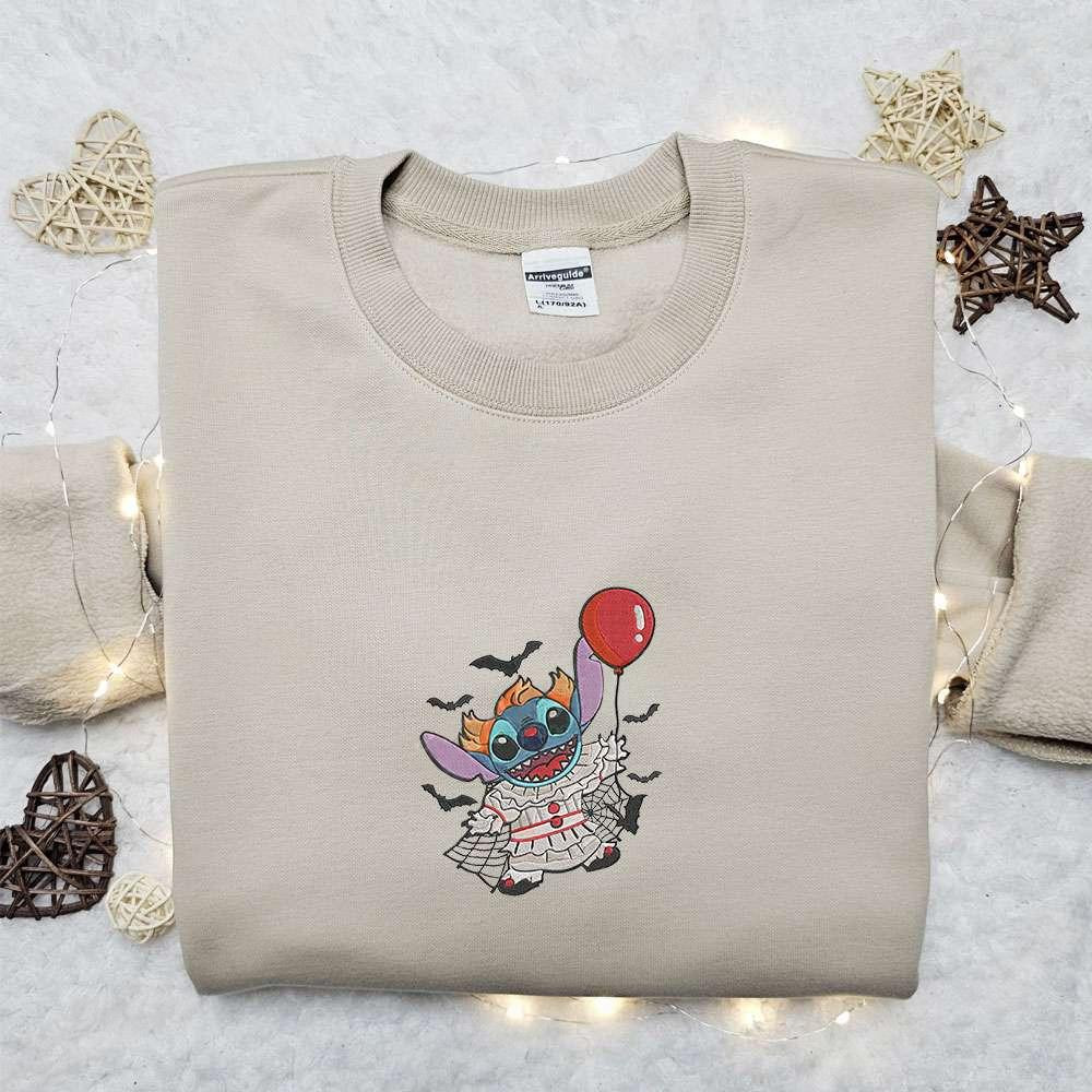 Stitch Pennywise Embroidered Sweatshirt Disney Characters Embroidered Hoodie Best Halloween Gift Ideas
