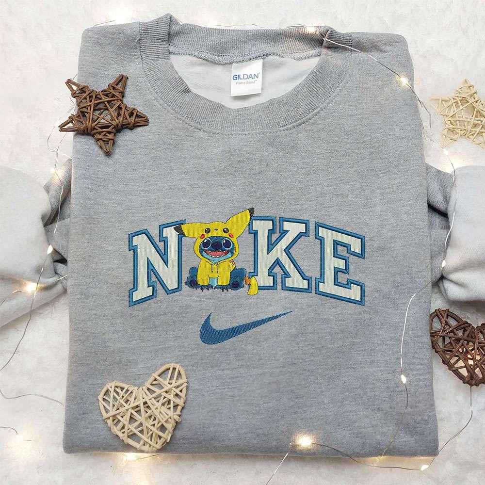 Stitch Pikachu x Nike Embroidered Sweatshirt Lilo and Stitch Embroidered Shirt Nike Inspired Embroidered Shirt