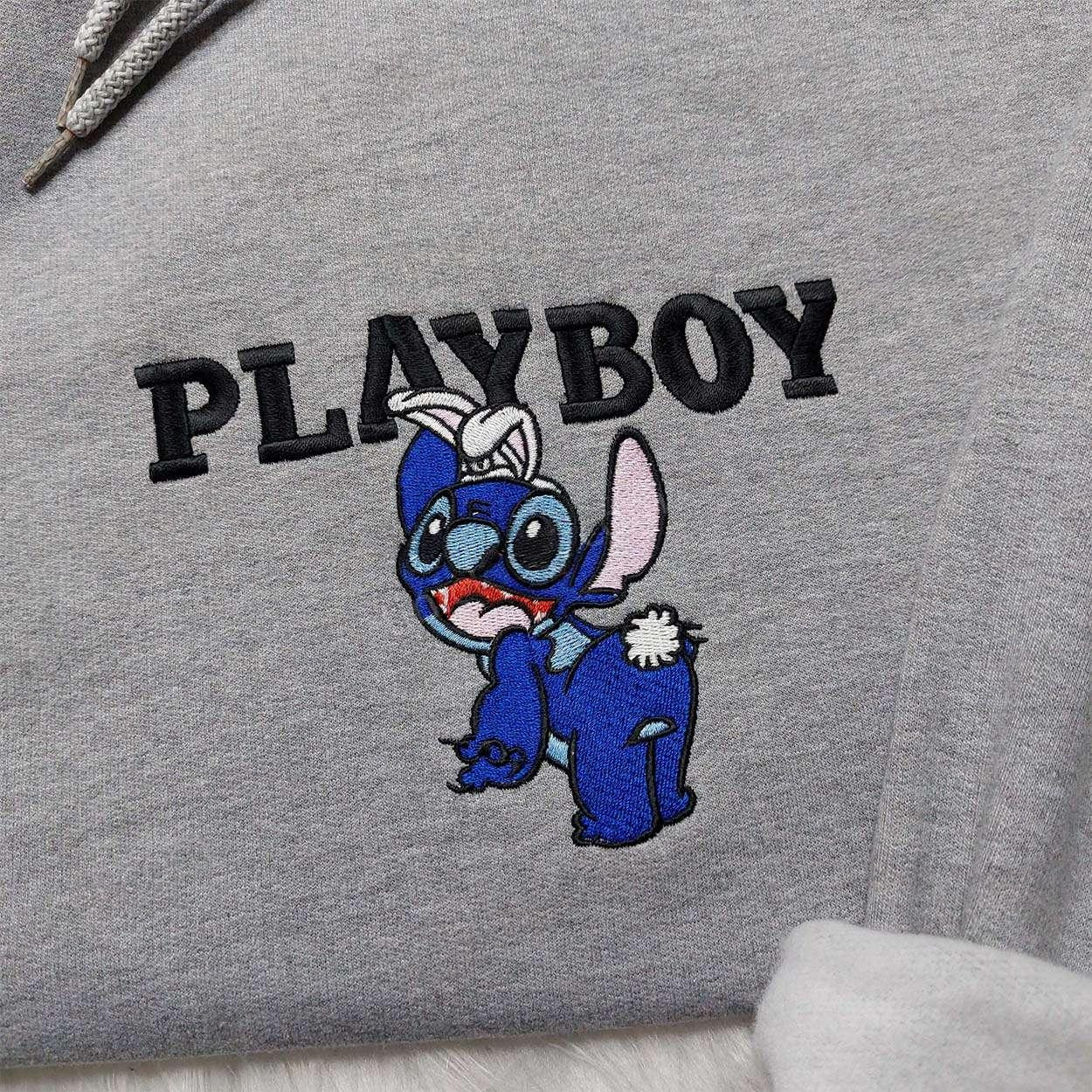 Stitch Playboy Embroiderd Shirt Disney Embroidered Sweatshirt Cute Embroidered Hoodie