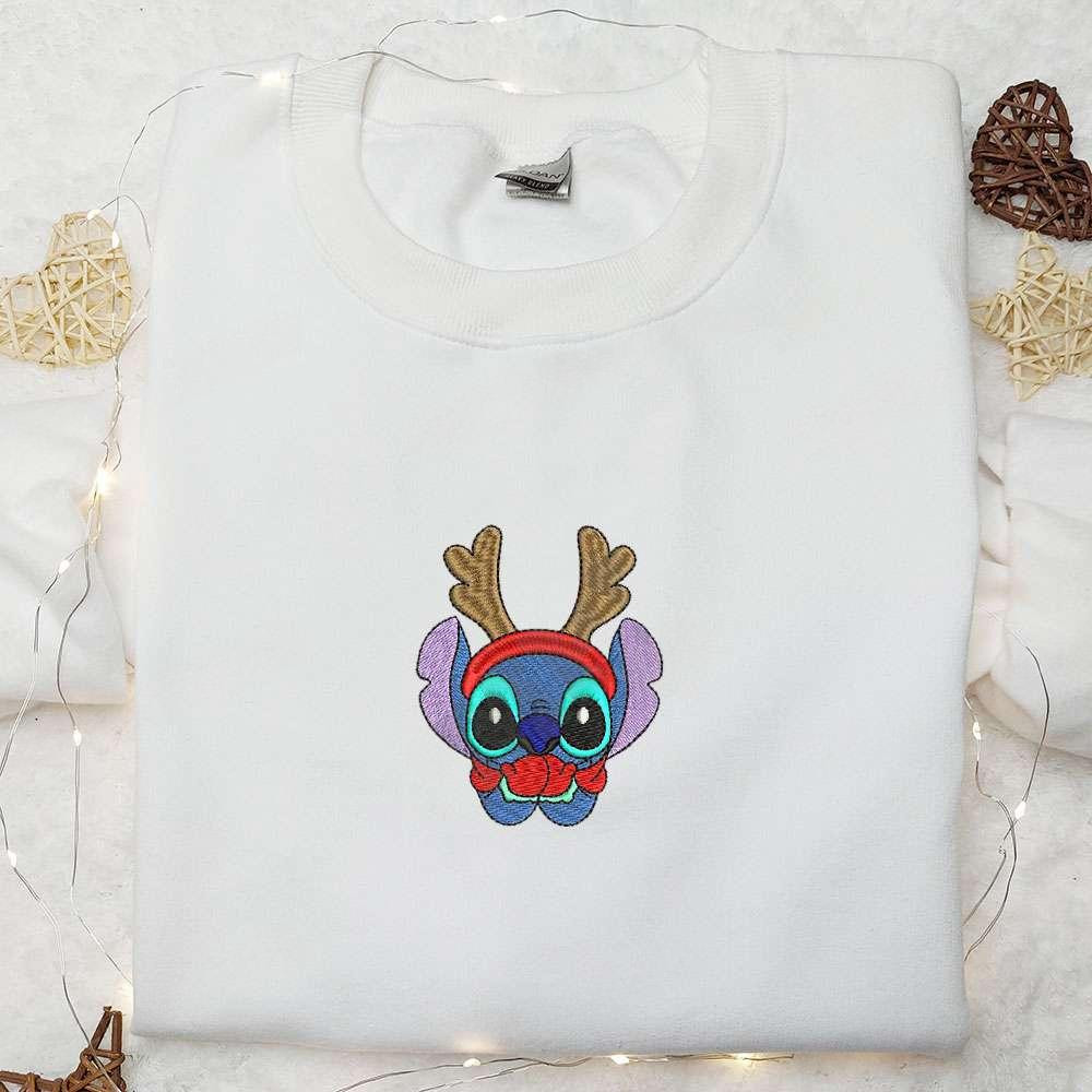 Stitch Reindeer Embroidered Shirt Disney Characters Embroidered Hoodie Christmas Embroidered Shirt