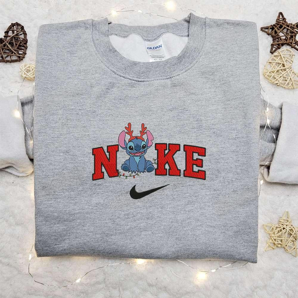 Stitch Reinder Disney Xmas x Nike Embroidered Sweatshirt Movie Christmas Embroidered Shirt Best Christmas Gift Ideas