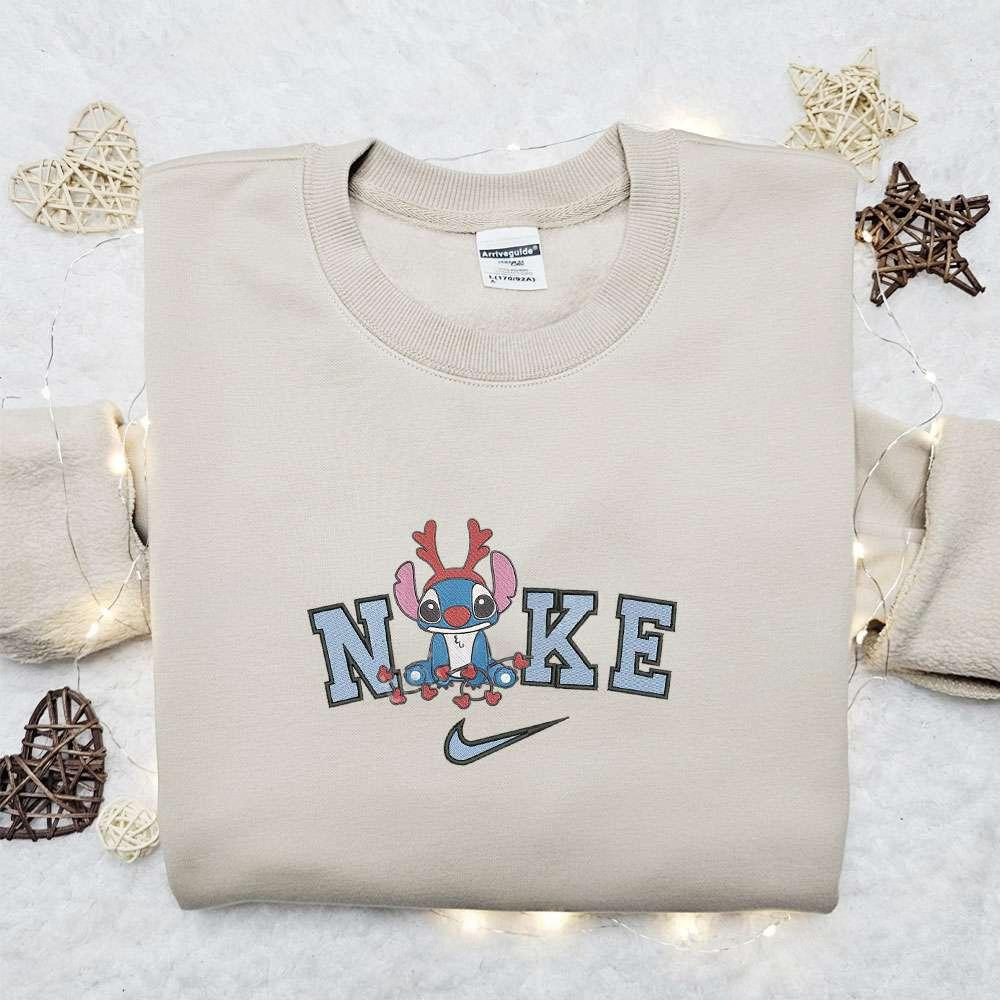 Stitch Reinder x Nike Christmas Embroidered Sweatshirt Disney Movie Christmas Embroidered Shirt Best Christmas Gift Ideas