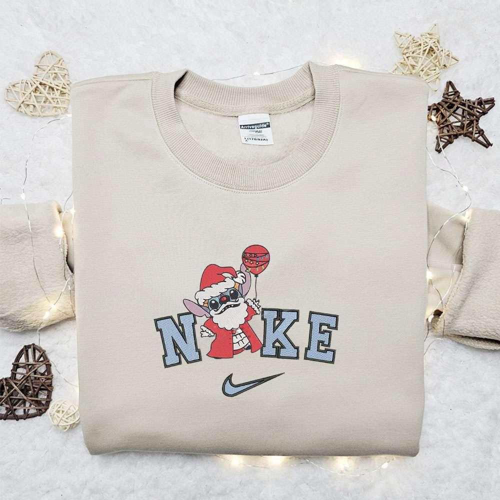 Stitch Santa Balloon x Nike Christmas Embroidered Sweatshirt Disney Movie Christmas Embroidered Shirt Best Christmas Gift Ideas