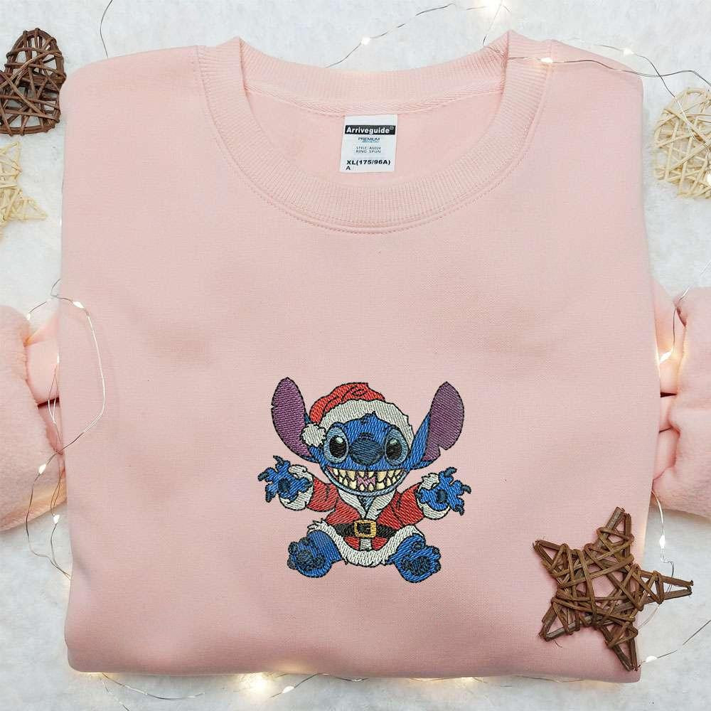 Stitch Santa Embroidered Shirt Disney Characters Embroidered Hoodie Christmas Embroidered Shirt