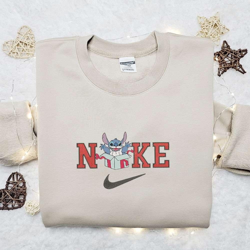 Stitch Santa in Box x Nike Christmas Embroidered Sweatshirt Movie Christmas Embroidered Shirt Best Christmas Gift Ideas
