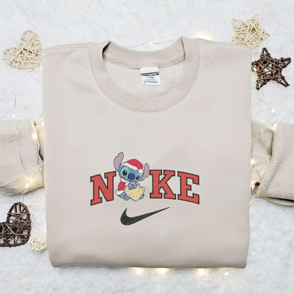 Stitch Santa Love Cake x Nike Christmas Embroidered Sweatshirt Movie Christmas Embroidered Shirt Best Christmas Gift Ideas