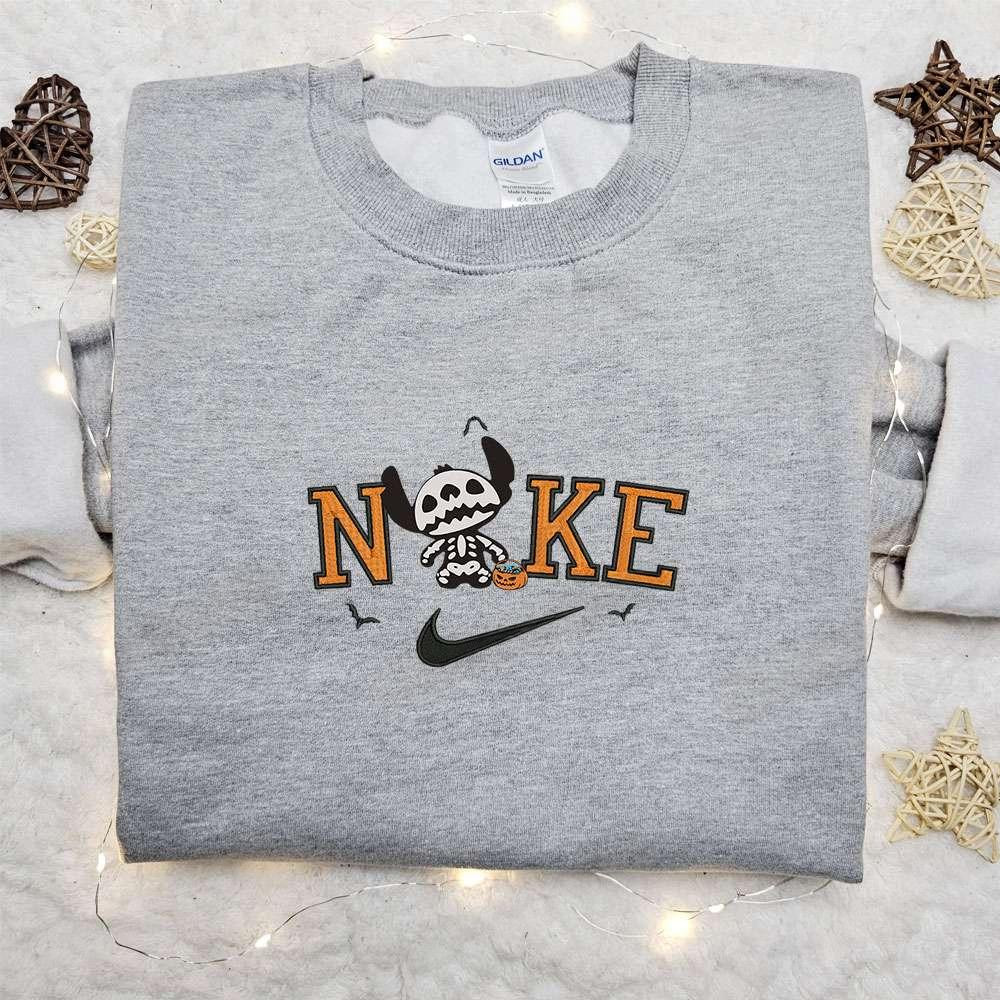 Stitch Skeleton Halloween x Nike Embroidered Sweatshirt Horror Movie Halloween Embroidered Shirt Best Halloween Gift Ideas