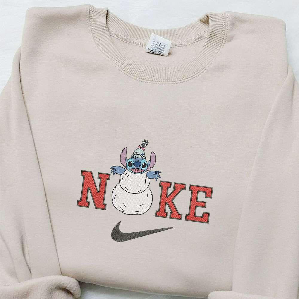 Stitch Snowman x Nike Christmas Embroidered Sweatshirt Movie Christmas Embroidered Shirt Best Christmas Gift Ideas