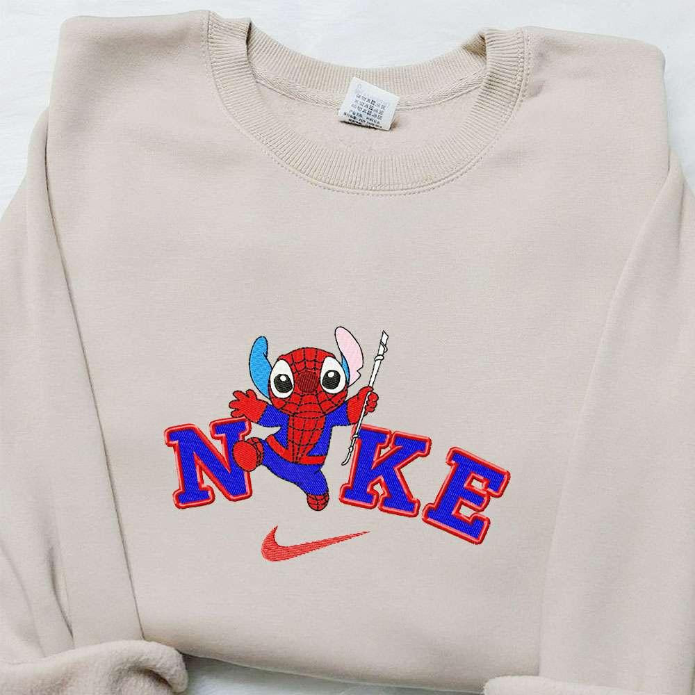 Stitch Spider Man x Nike Cartoon Embroidered Shirt Lilo and Stitch Embroidered Shirt Best Gift for Family