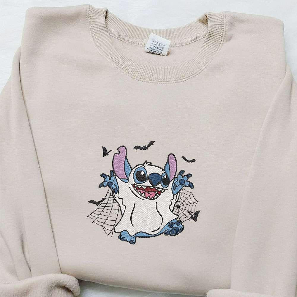 Stitch Spooky Ghost Embroidered Shirt Disney Characters Embroidered Hoodie Best Halloween Gift Ideas