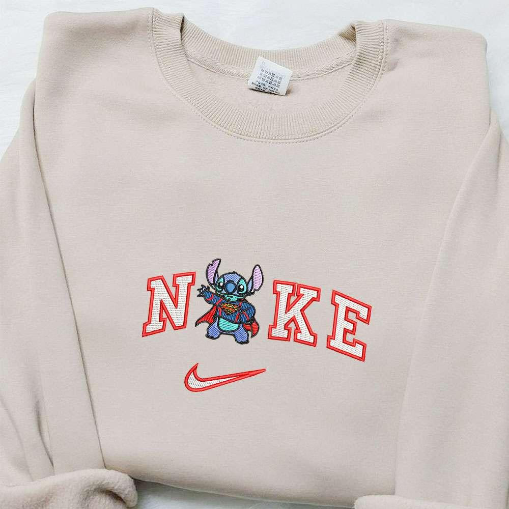Stitch Superman x Nike Embroidered Shirt Disney Characters Embroidered Hoodie Nike Inspired Embroidered Sweatshirt