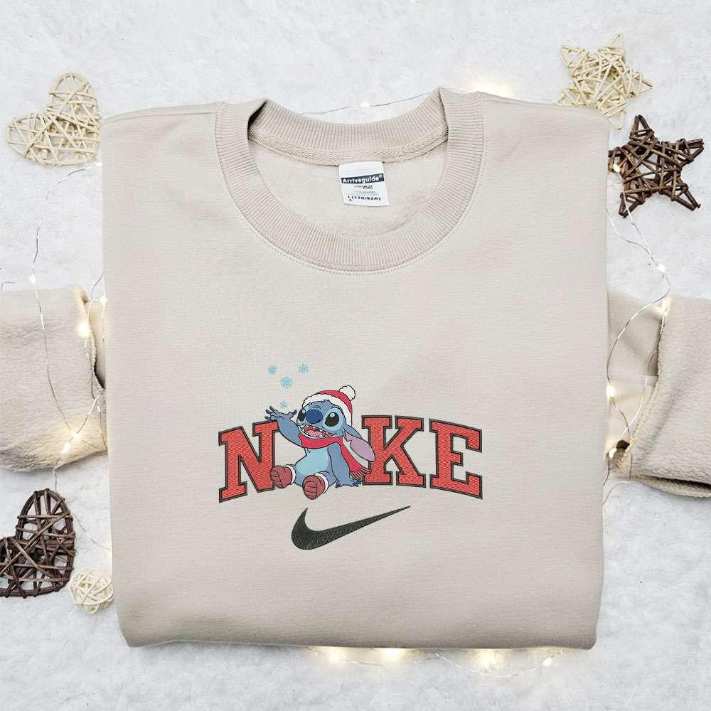 Stitch Touch Snow x Nike Christmas Embroidered Sweatshirt Movie Christmas Embroidered Shirt Best Christmas Gift Ideas