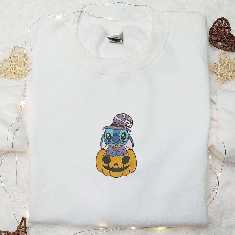 Stitch Witch Pumpkin Embroidered Shirt Disney Characters Embroidered Hoodie Best Halloween Gift Ideas