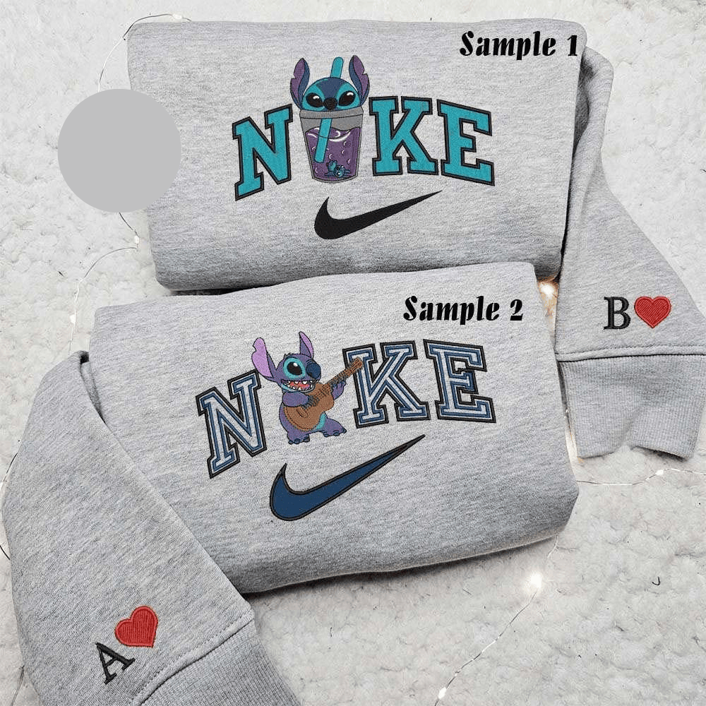Stitch With Boba And Guitar Disney Characters Embroidered Couples Shirts