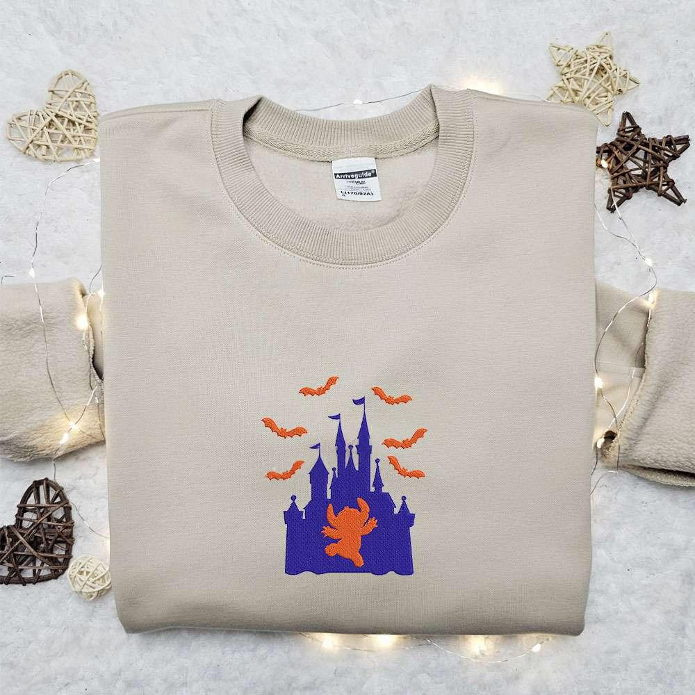Stitch With Disney Castle Embroidered Shirt Disney Characters Embroidered Hoodie Best Halloween Gift Ideas