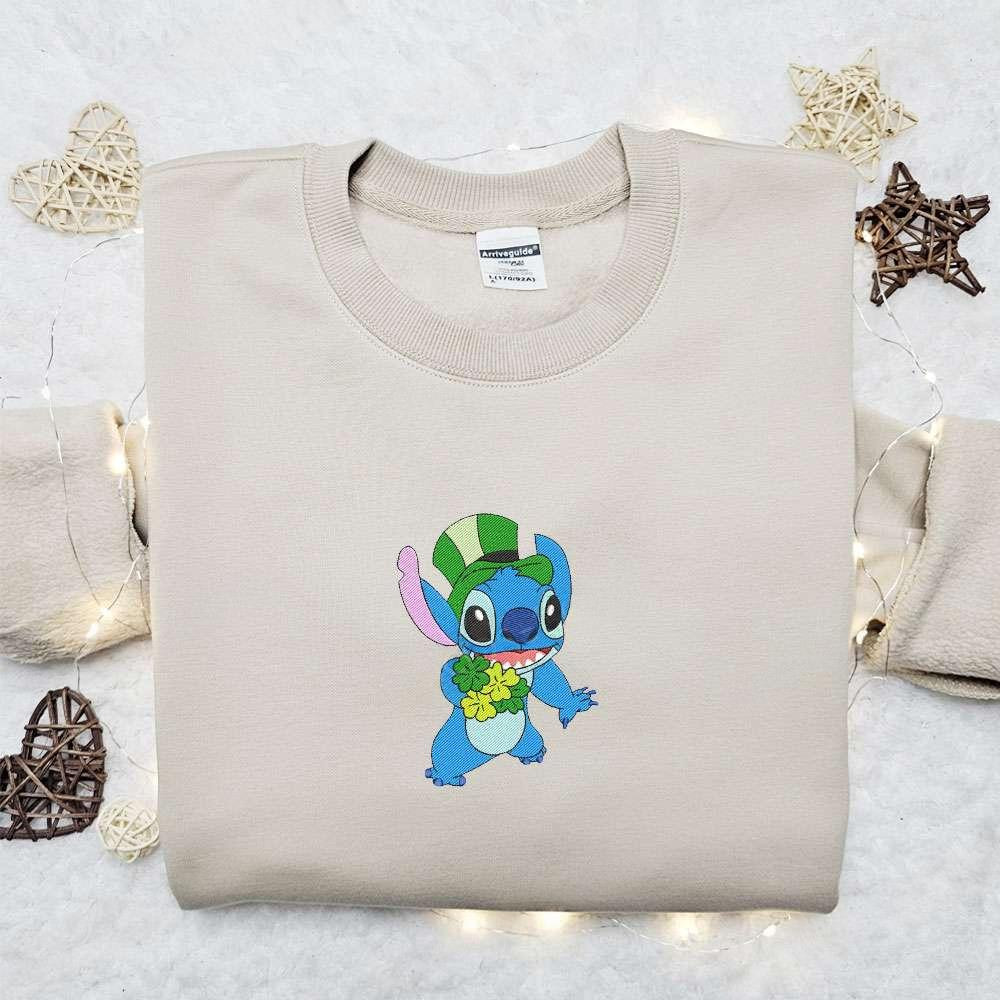 Stitch With Lucky Clovers Embroidered Shirt Saint Patricks Day Embroidered Hoodie Best Holiday Gift Ideas