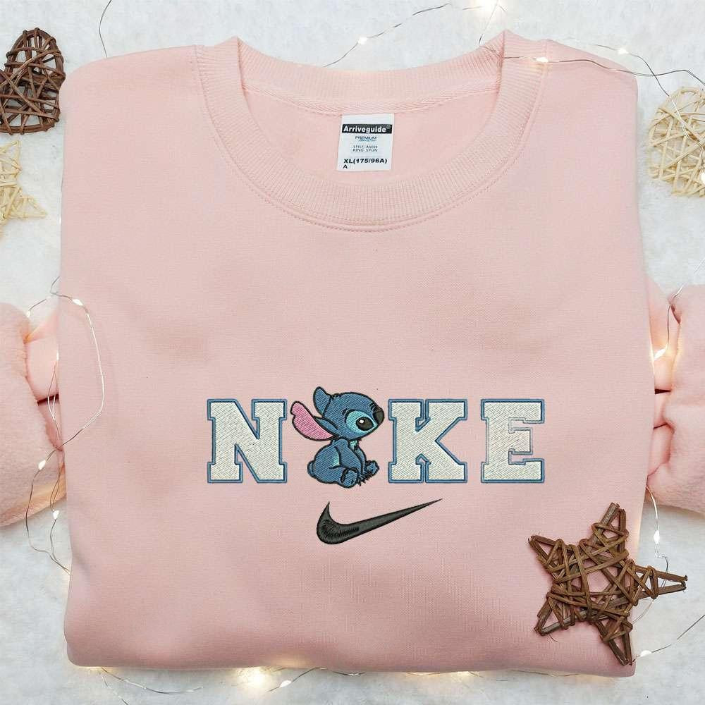 Stitch x Nike Cartoon Embroidered Sweatshirt Nike Inspired Embroidered Hoodie Best Birthday Gift Ideas