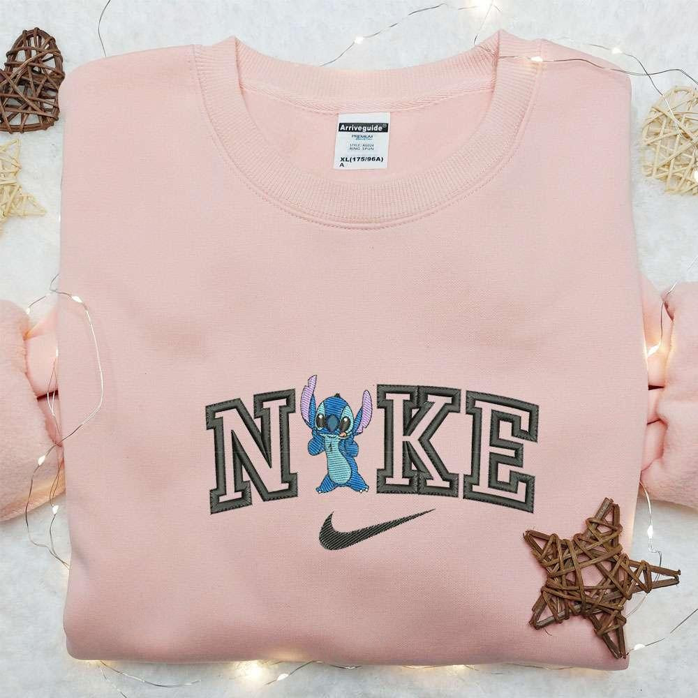 Stitch x Nike Cartoon Embroidered Sweatshirt Nike Inspired Embroidered Hoodie Best Gift for Family