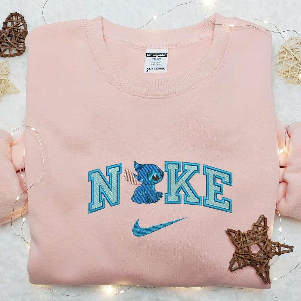 Stitch x Nike Cartoon Embroidered Sweatshirt Nike Inspired Embroidered Hoodie Best Gift Ideas for Family