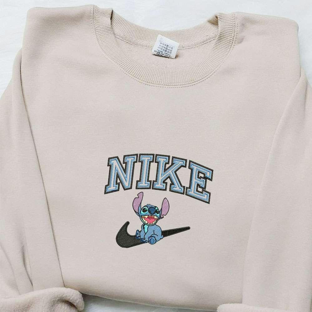 Stitch x Nike Embroidered Shirt Disney Characters Embroidered Hoodie Nike Inspired Embroidered Sweatshirt