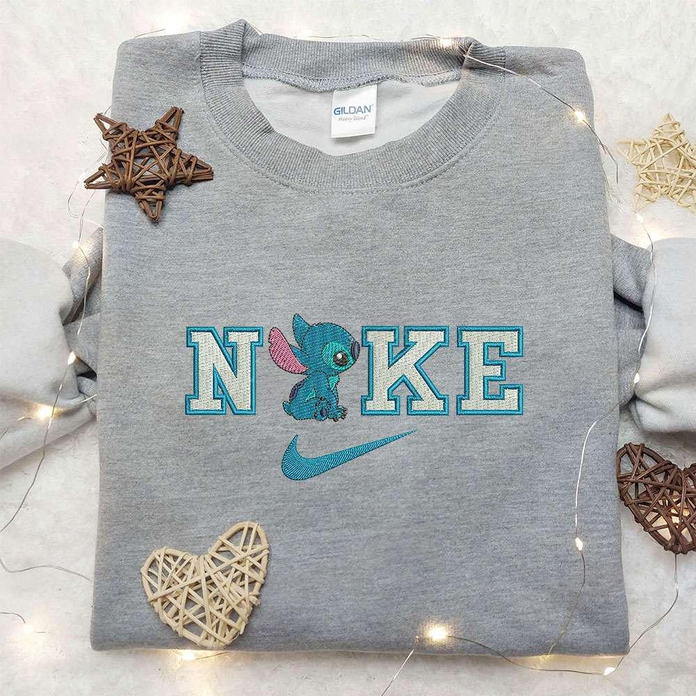 Stitch x Nike Embroidered Sweatshirt Lilo and Stitch Cartoon Embroidered Shirt Nike Inspired Embroidered Shirt