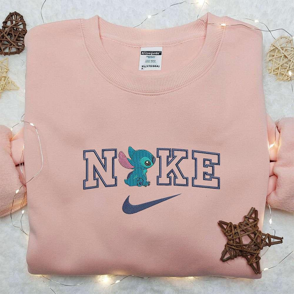 Stitch x Nike Embroidered Sweatshirt Lilo and Stitch Cartoon Embroidered Shirt Nike Inspired Embroidered Shirt