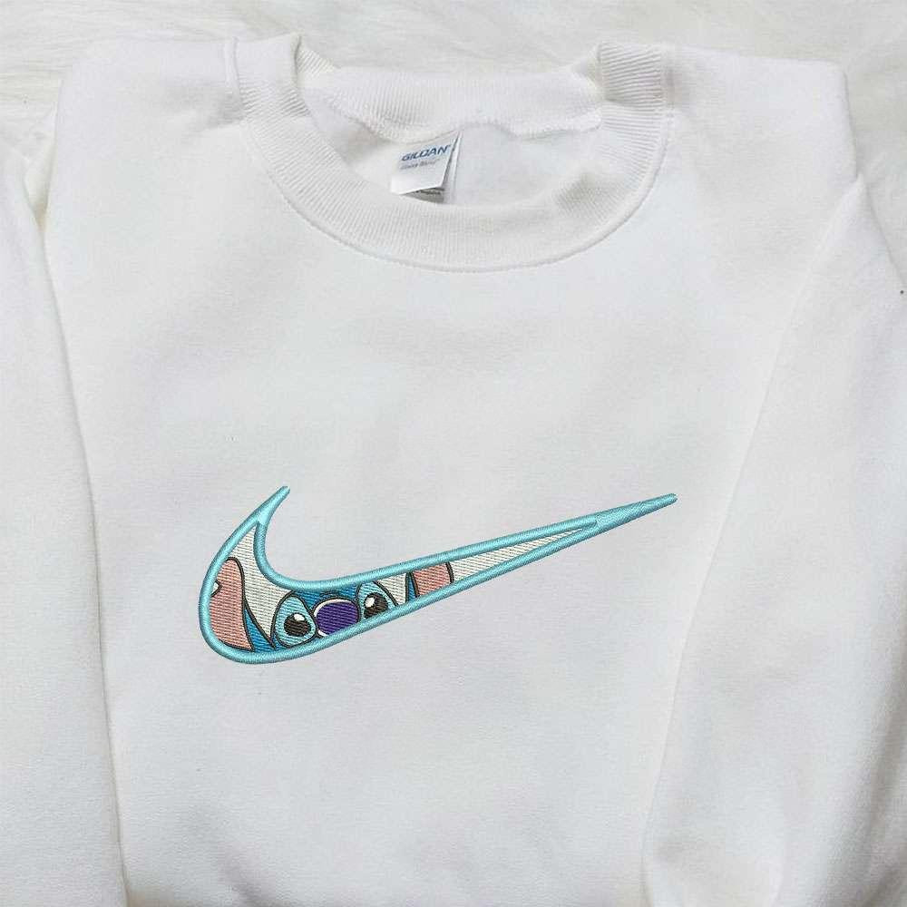 Stitch x Nike Swoosh Embroidered Sweatshirt Lilo and Stitch Cartoon Embroidered Shirt Nike Inspired Embroidered Shirt