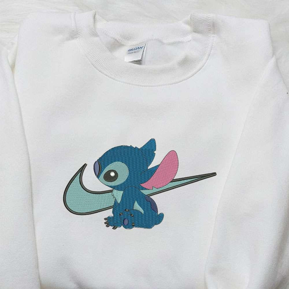 Stitch x Nike Swoosh Embroidered Sweatshirt Lilo and Stitch Cartoon Embroidered Shirt Nike Inspired Embroidered Shirt