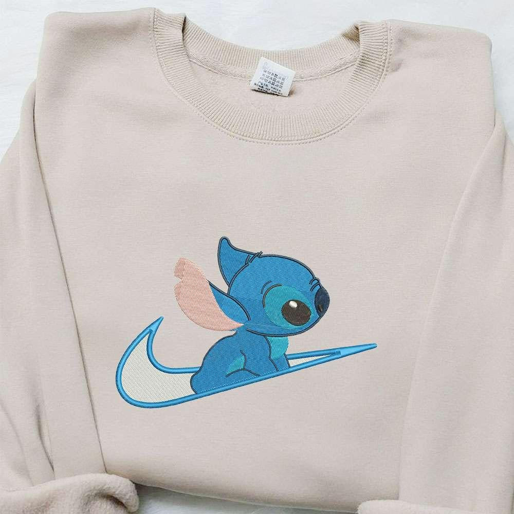 Stitch x Swoosh Cartoon Embroidered Hoodie Disney Characters Embroidered Shirt Best Gift Ideas for Family