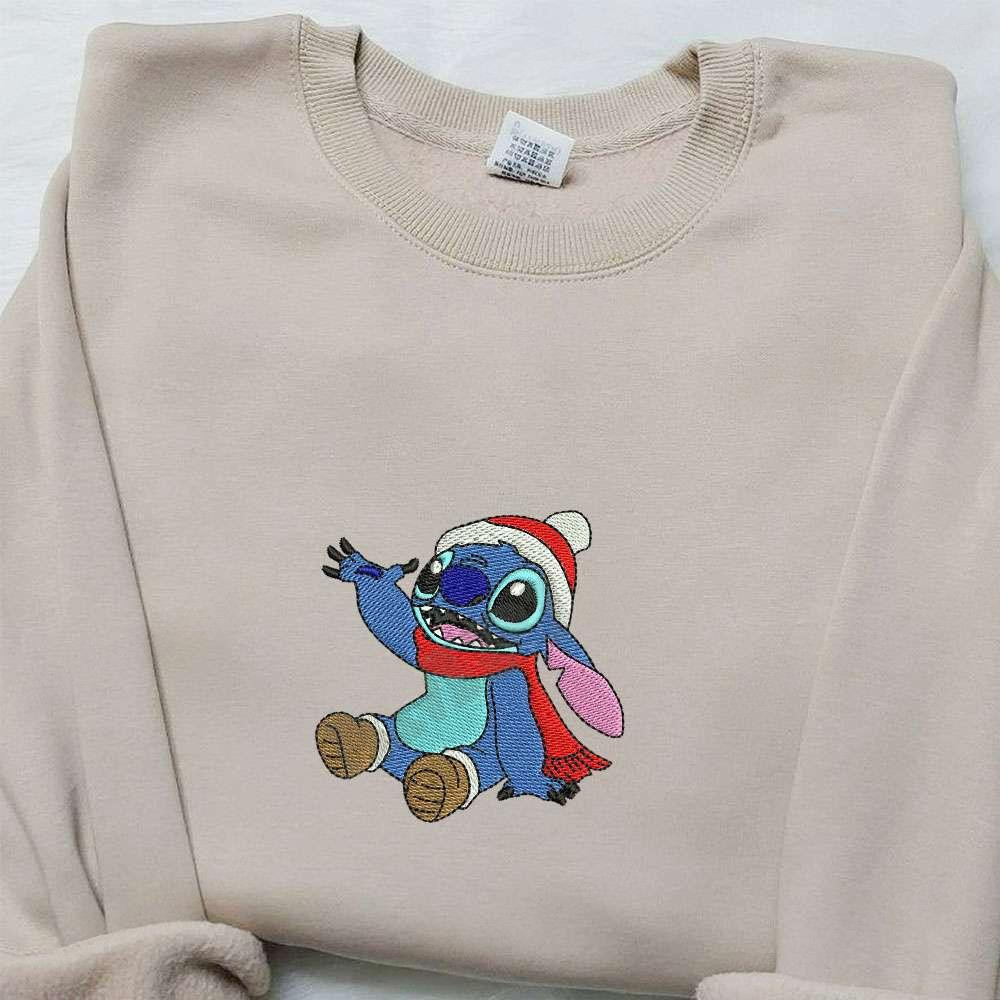 Stitch Xmas Embroidered Shirt Disney Characters Embroidered Hoodie Best Christmas Gifts For Family