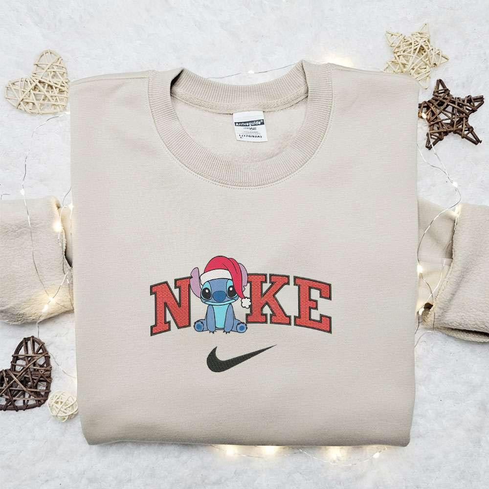 Stitch Xmas Hat x Nike Christmas Embroidered Sweatshirt Movie Christmas Embroidered Shirt Best Christmas Gift Ideas