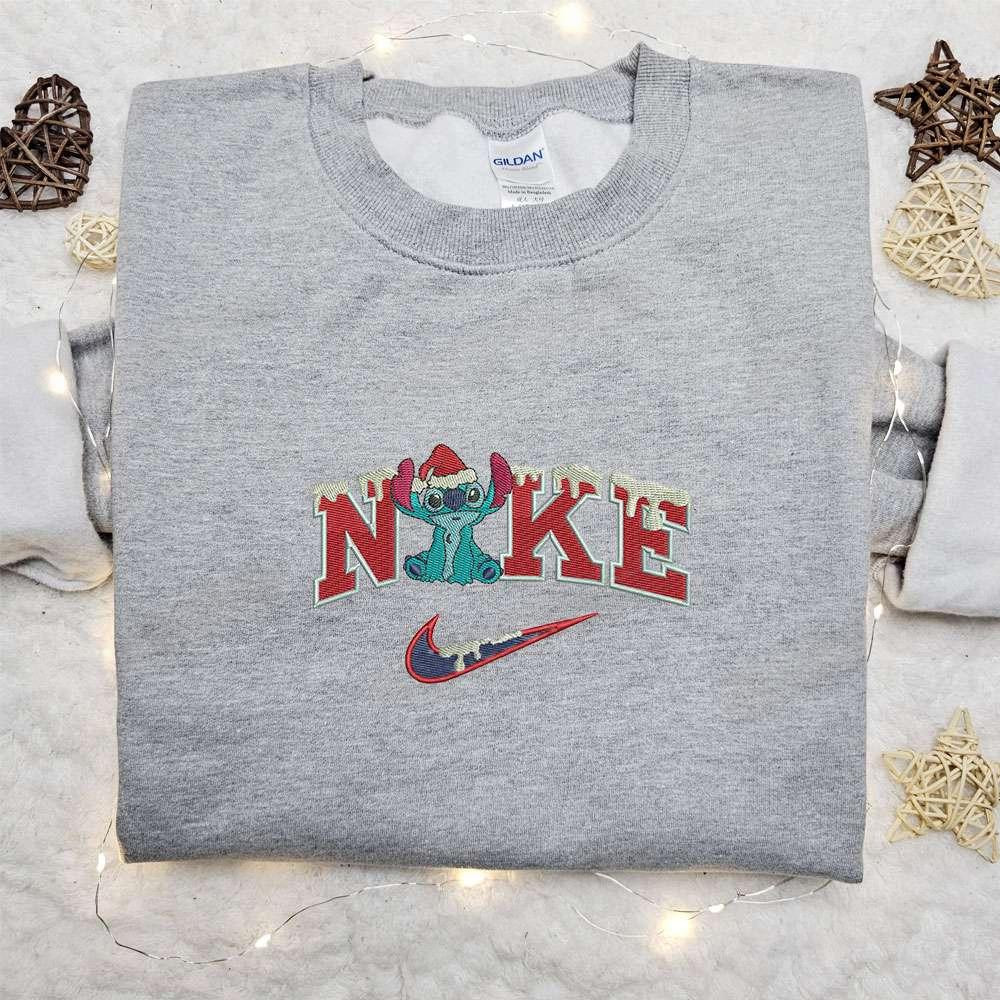 Stitch Xmas Snow x Nike Embroidered Shirt Disney Characters Embroidered Hoodie Christmas Embroidered Sweatshirt