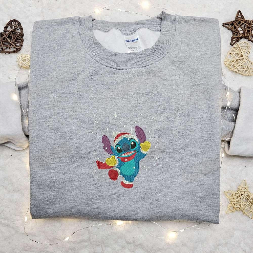 Stitch Xmas Winter Embroidered Shirt Disney Characters Embroidered Hoodie Christmas Embroidered Shirt