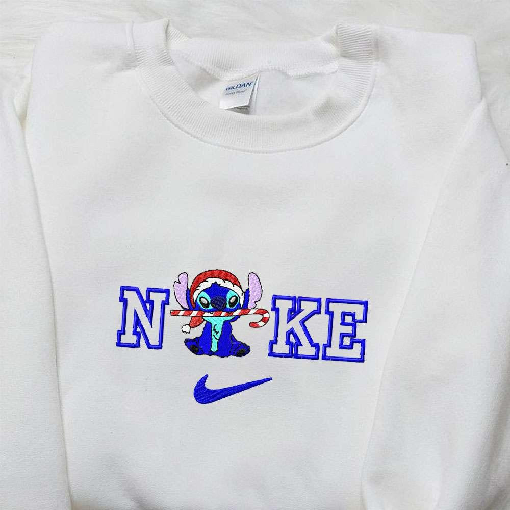 Stitch Xmas x Nike Cartoon Embroidered Shirt Lilo and Stitch Embroidered Shirt Nike Inspired Embroidered Shirt